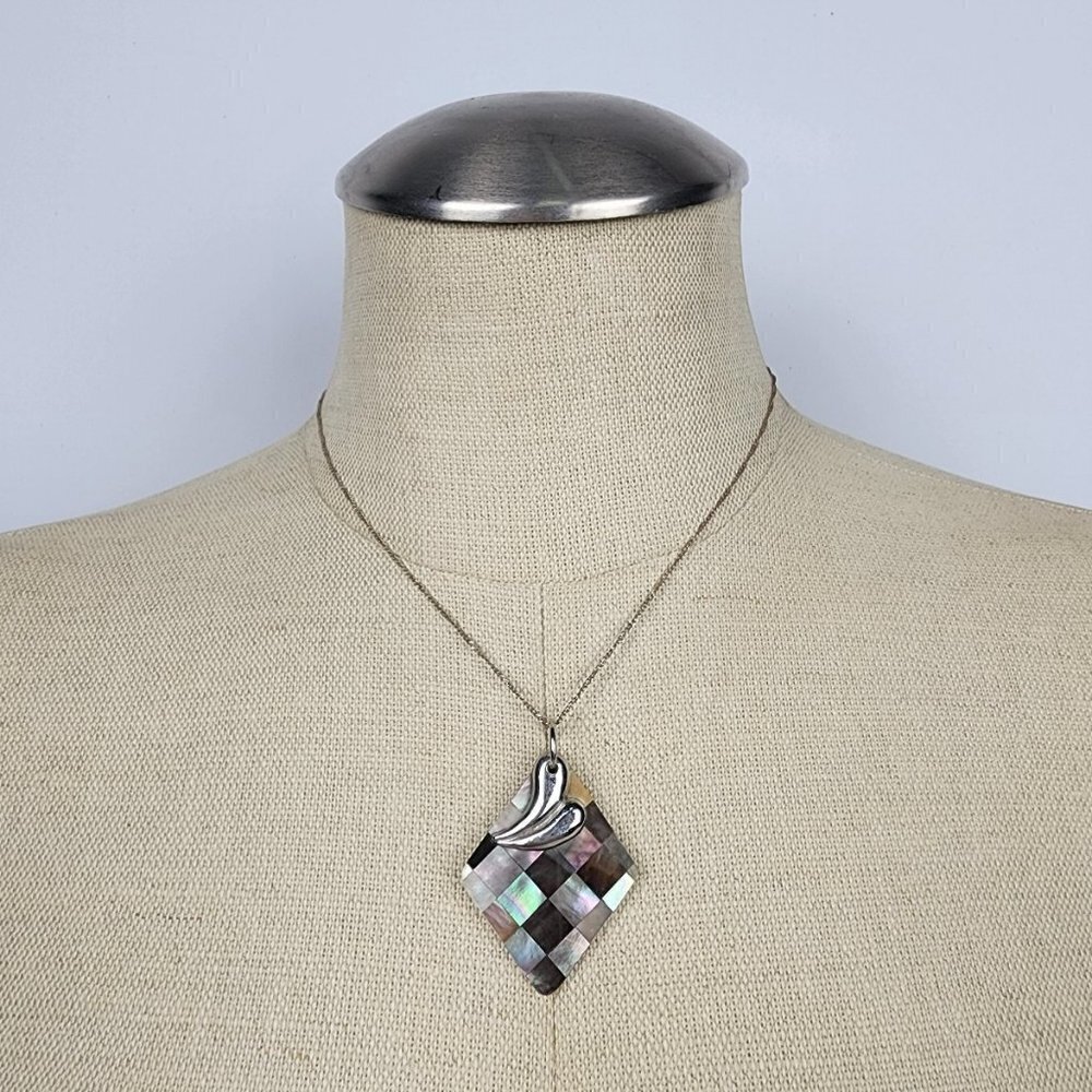 925 Sterling Silver Abalone Pendant Necklace w/ Chain
